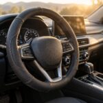 Protège volant : améliorer le confort de conduite au fil des trajets vue intérieur voiture avec le volant
